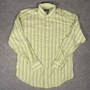 Zegna Sport Button Down Shirt Mens M Green Blue Stripe Long Sleeve Casual